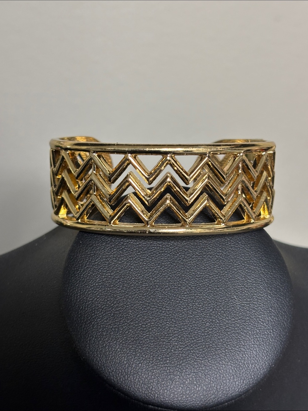 Elegant Gold Tone Chevron Open Cuff Bracelet - Women
